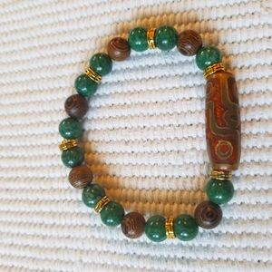 Tibetan Style dZi Beaded Bracelet w/Jade Stones